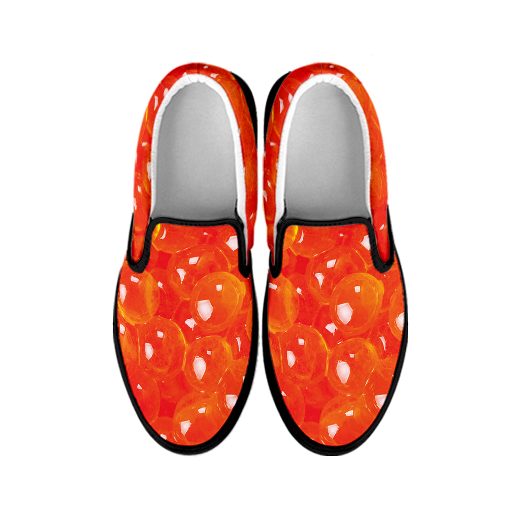 Salmon Roe Print Black Slip On Shoes