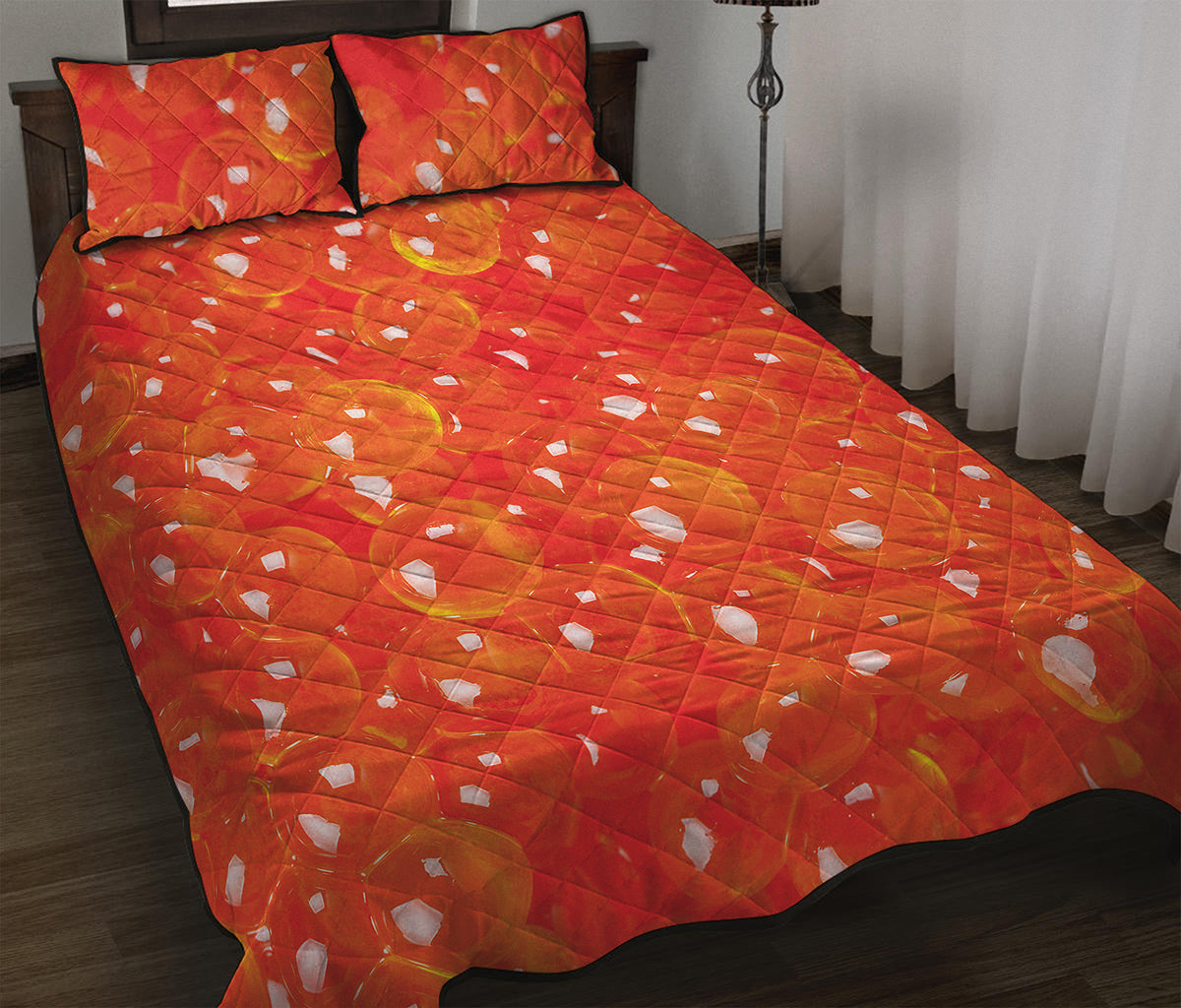 Salmon Roe Print Quilt Bed Set