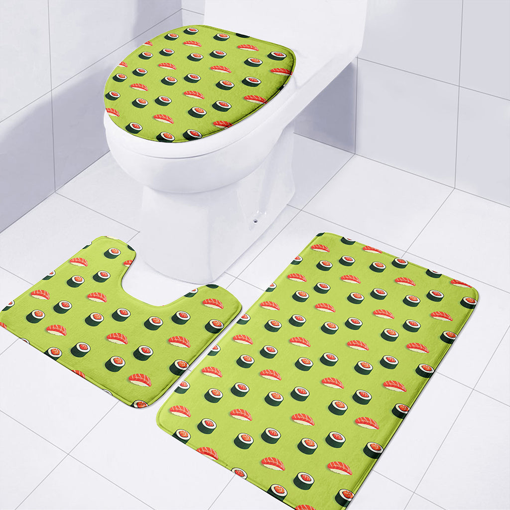 Salmon Sushi And Rolls Pattern Print 3 Piece Bath Mat Set