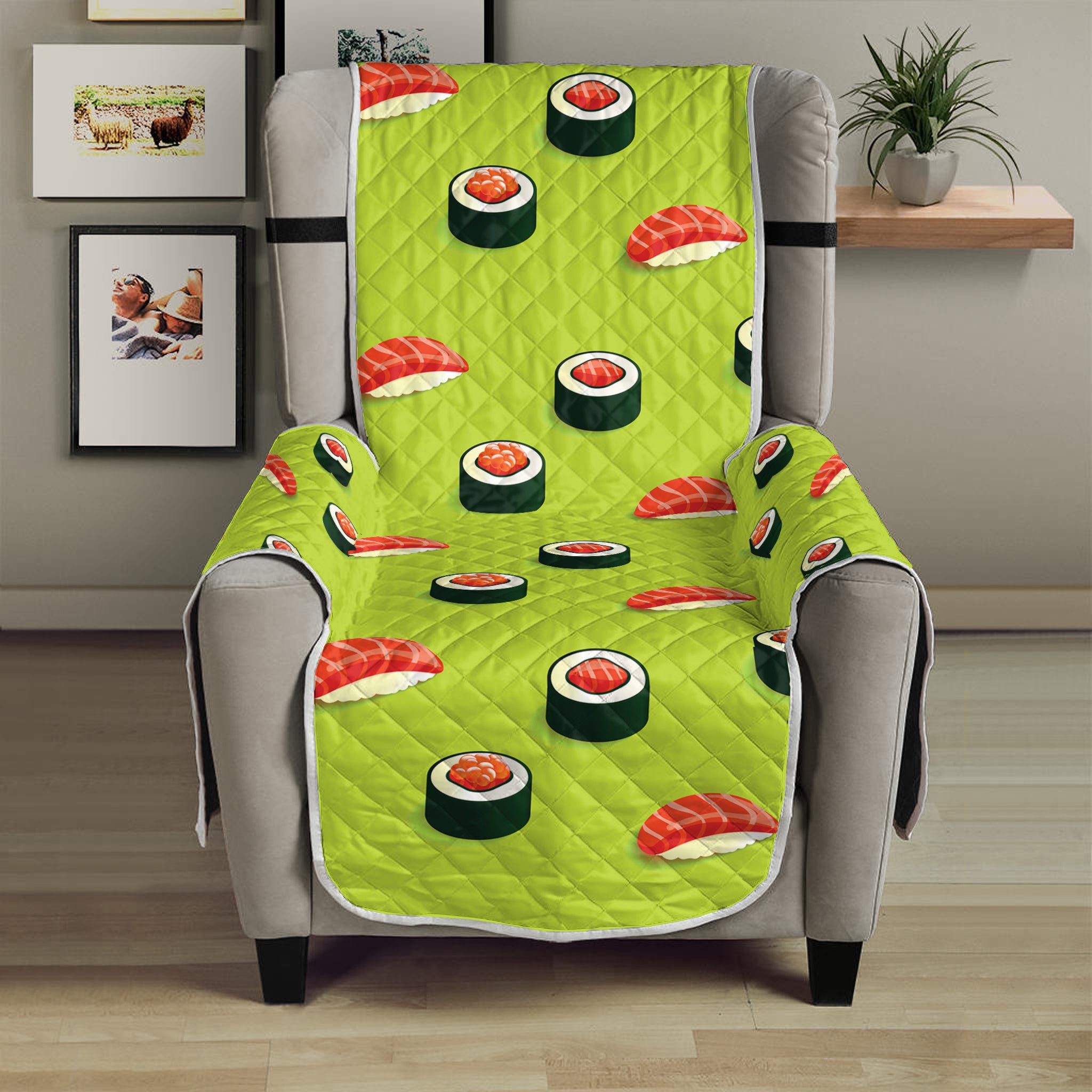 Salmon Sushi And Rolls Pattern Print Armchair Protector