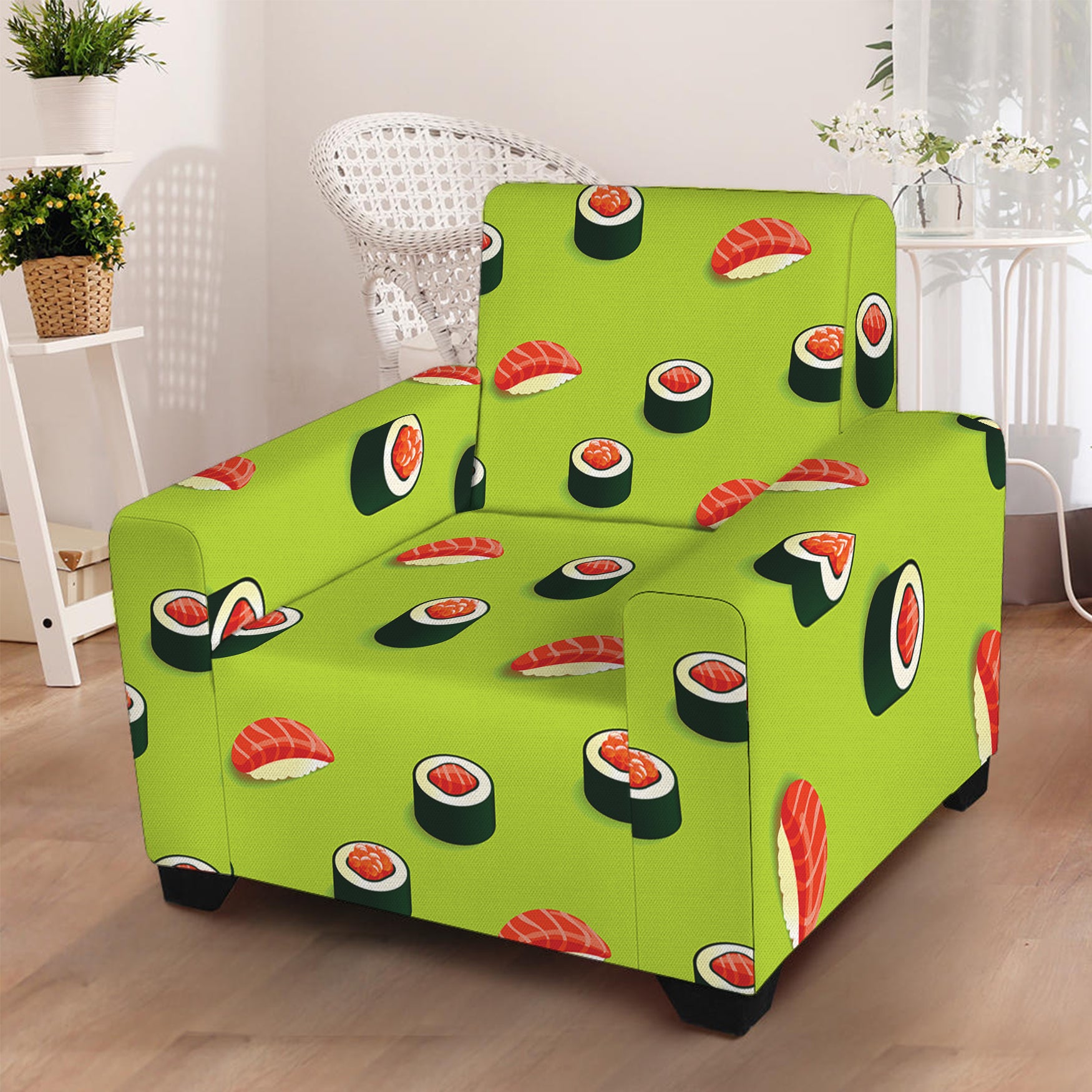 Salmon Sushi And Rolls Pattern Print Armchair Slipcover
