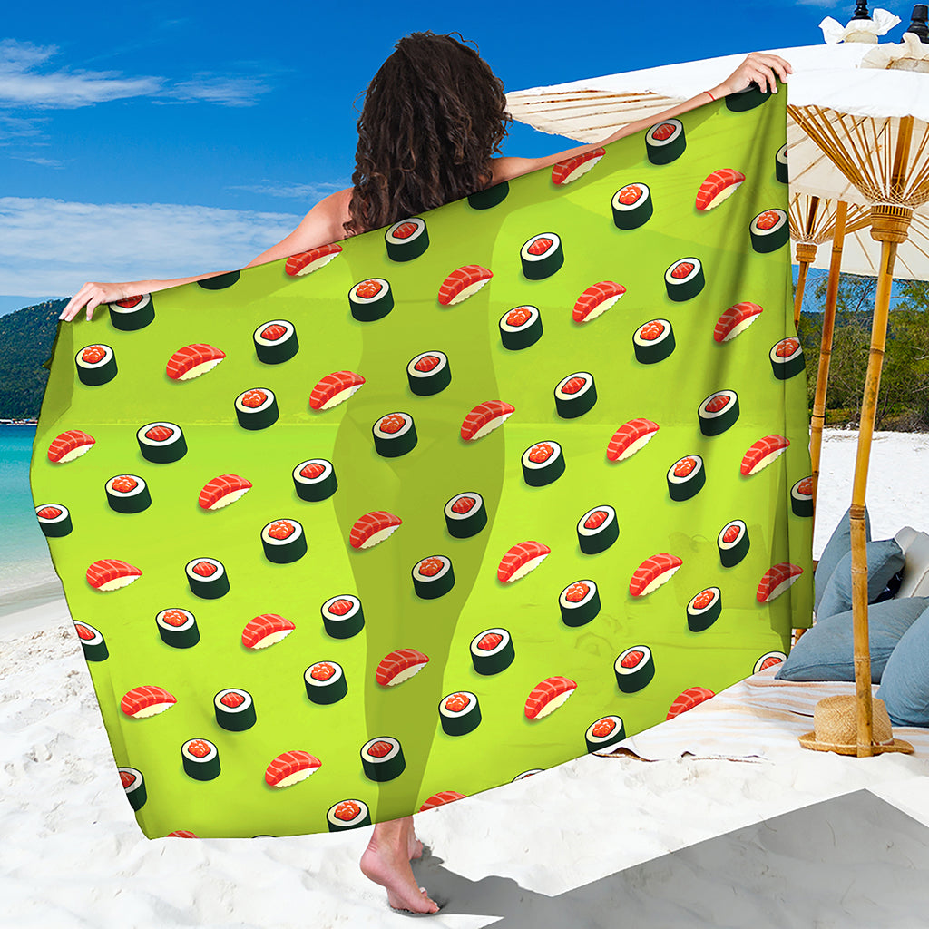 Salmon Sushi And Rolls Pattern Print Beach Sarong Wrap