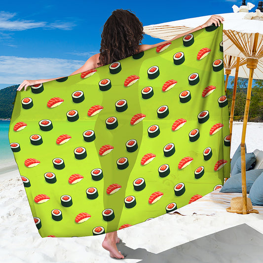 Salmon Sushi And Rolls Pattern Print Beach Sarong Wrap