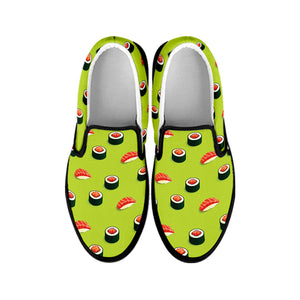 Salmon Sushi And Rolls Pattern Print Black Slip On Shoes