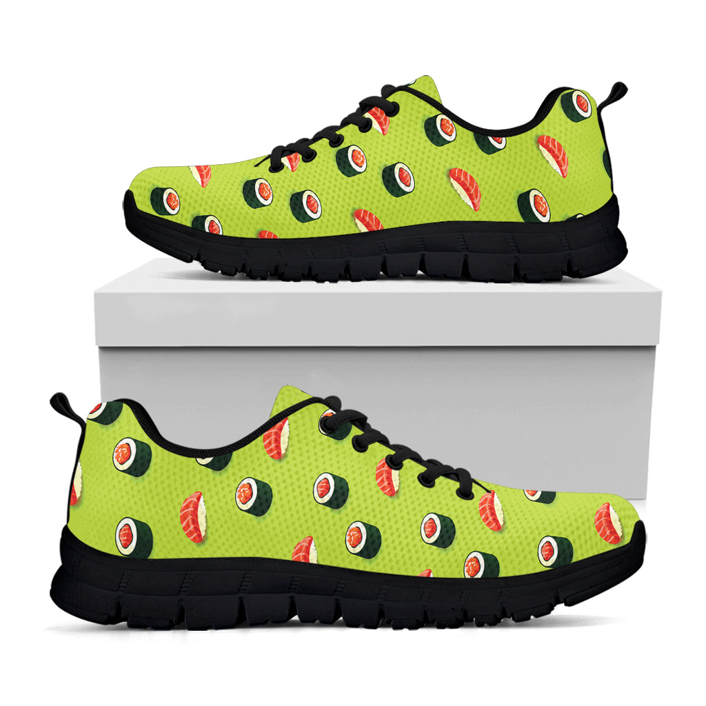 Salmon Sushi And Rolls Pattern Print Black Sneakers