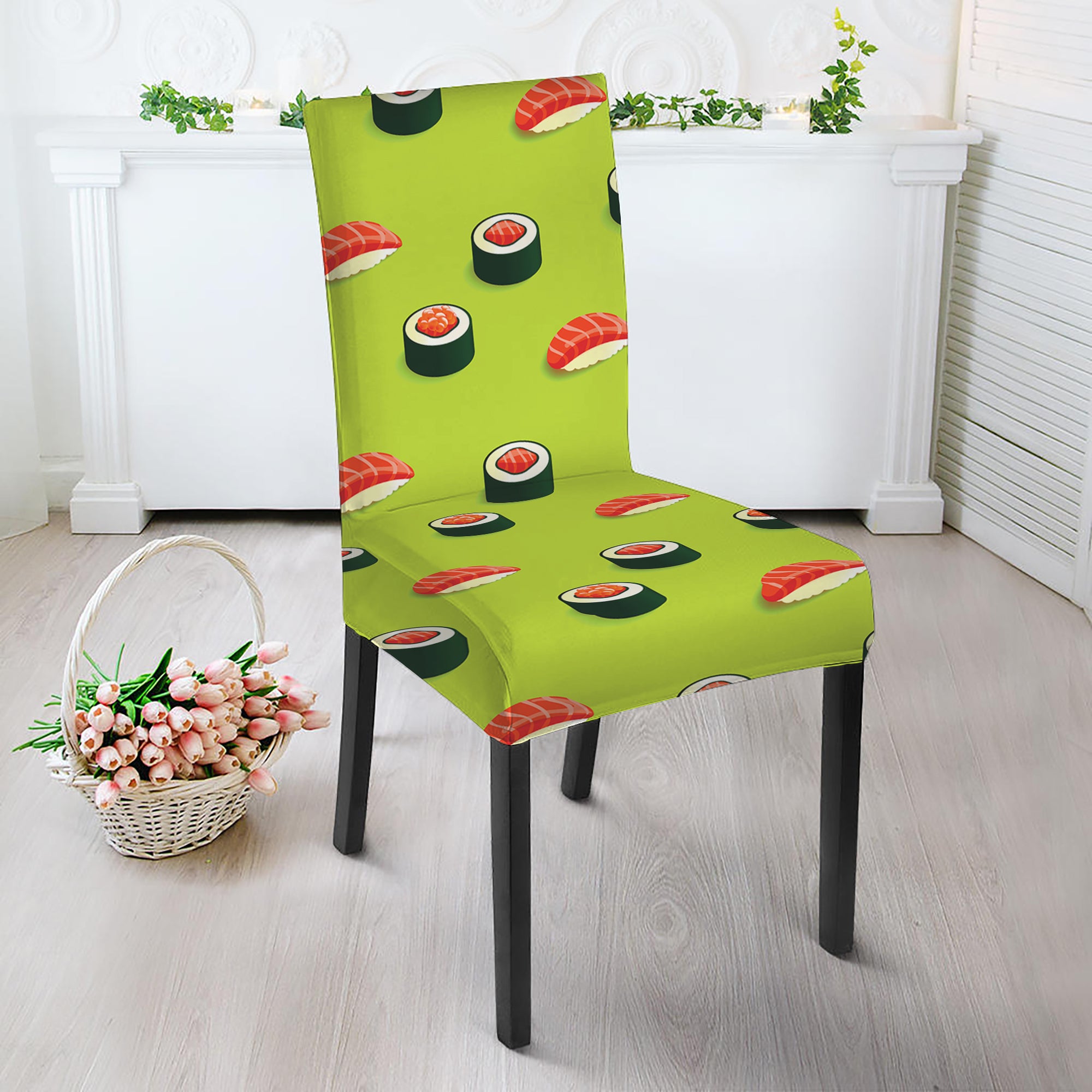 Salmon Sushi And Rolls Pattern Print Dining Chair Slipcover