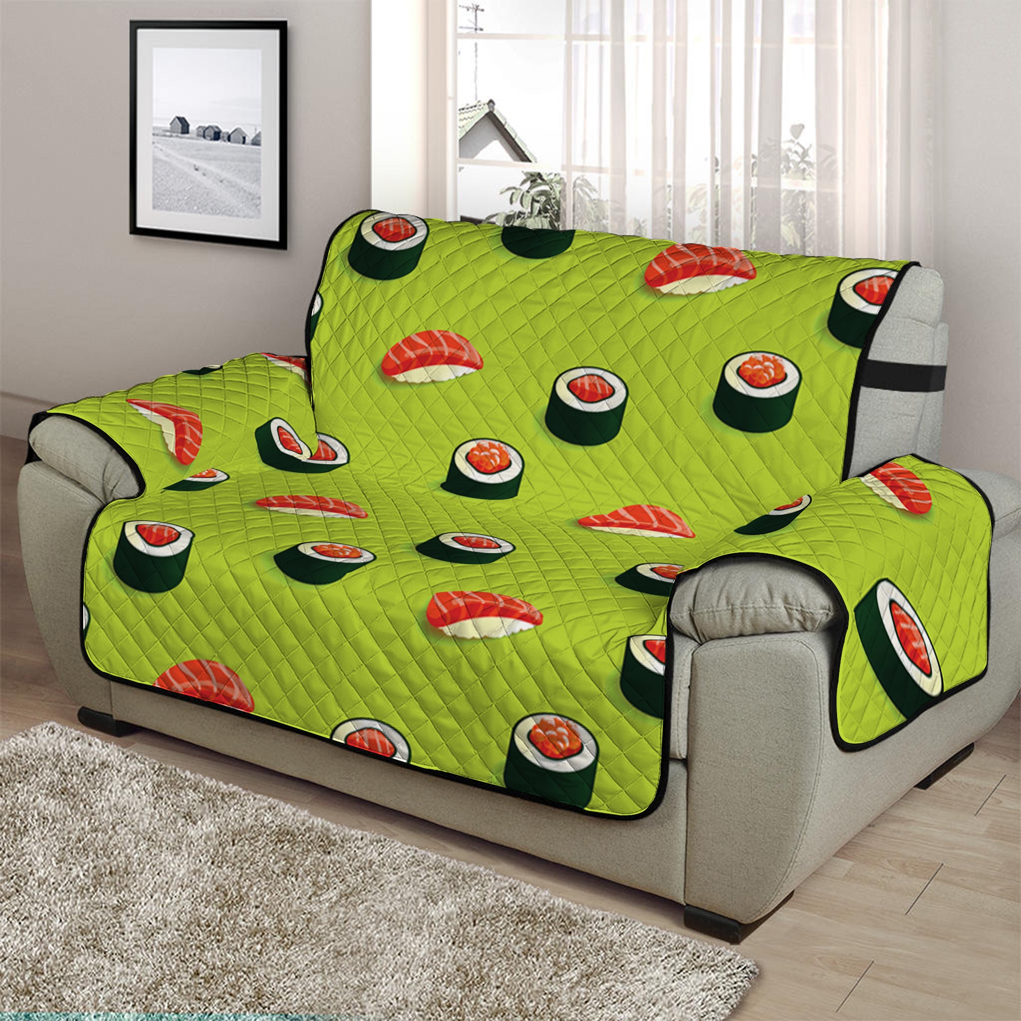 Salmon Sushi And Rolls Pattern Print Half Sofa Protector