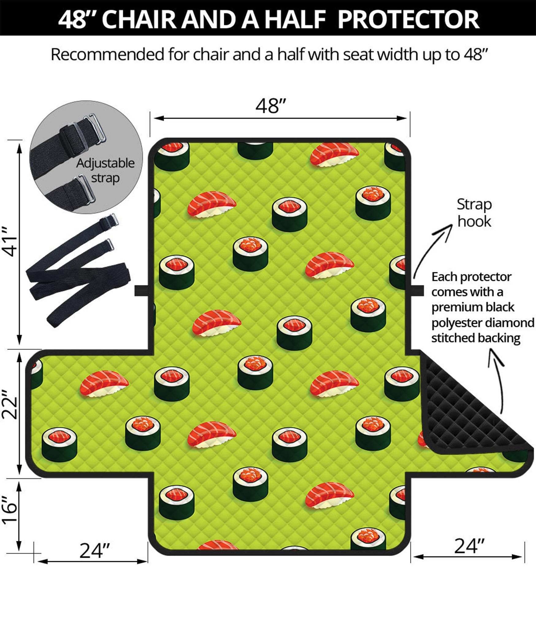 Salmon Sushi And Rolls Pattern Print Half Sofa Protector