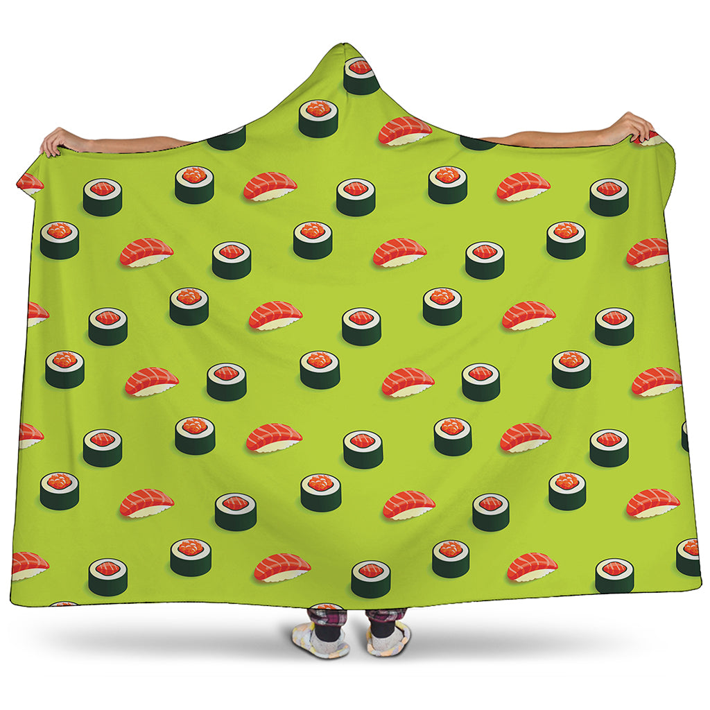 Salmon Sushi And Rolls Pattern Print Hooded Blanket
