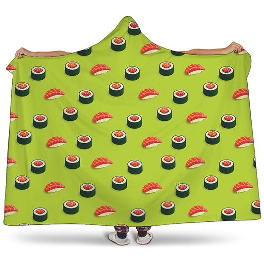 Salmon Sushi And Rolls Pattern Print Hooded Blanket