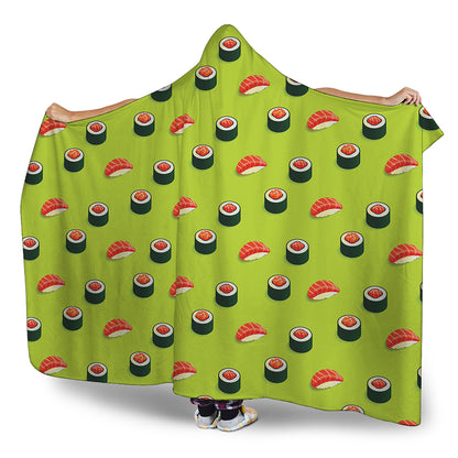 Salmon Sushi And Rolls Pattern Print Hooded Blanket