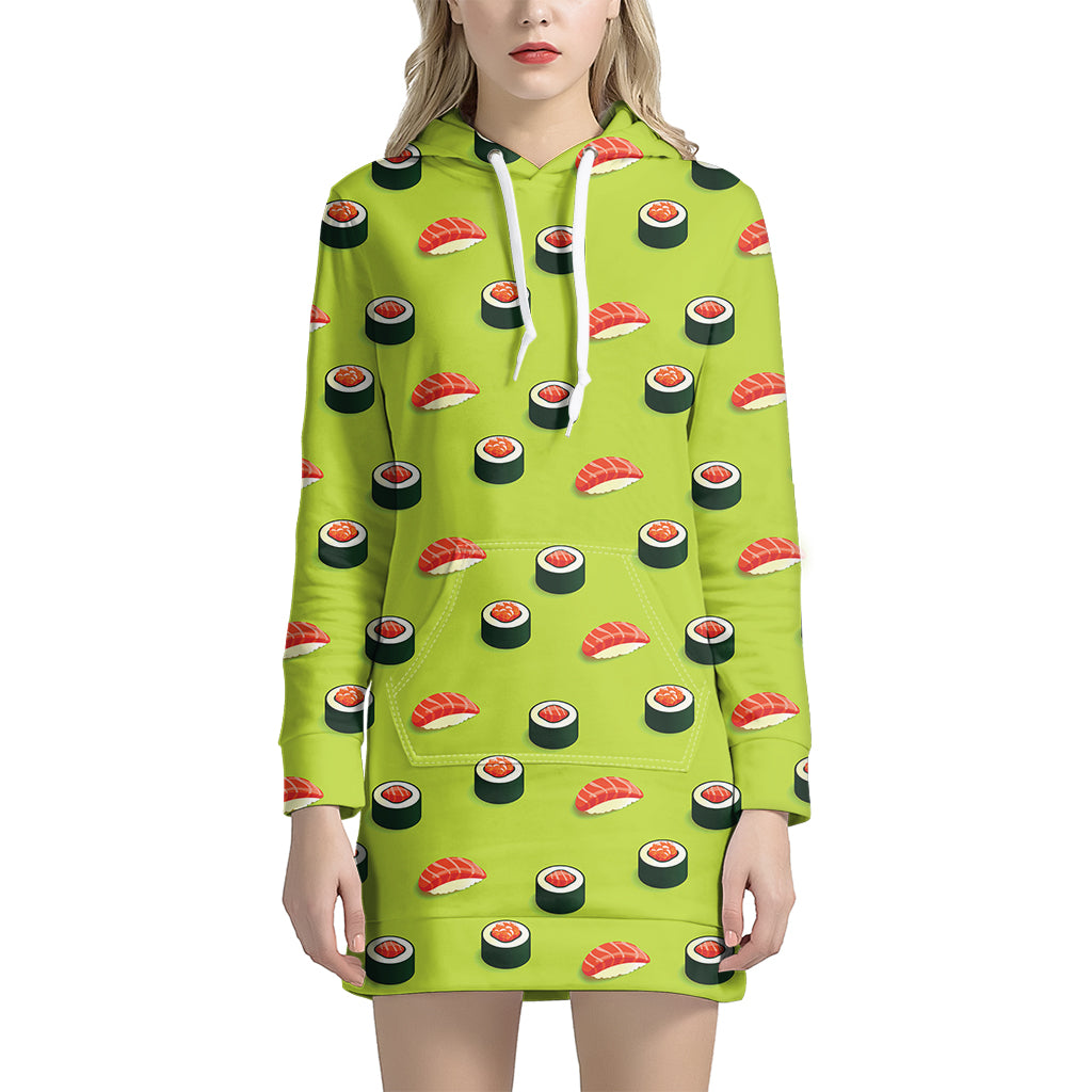 Salmon Sushi And Rolls Pattern Print Hoodie Dress