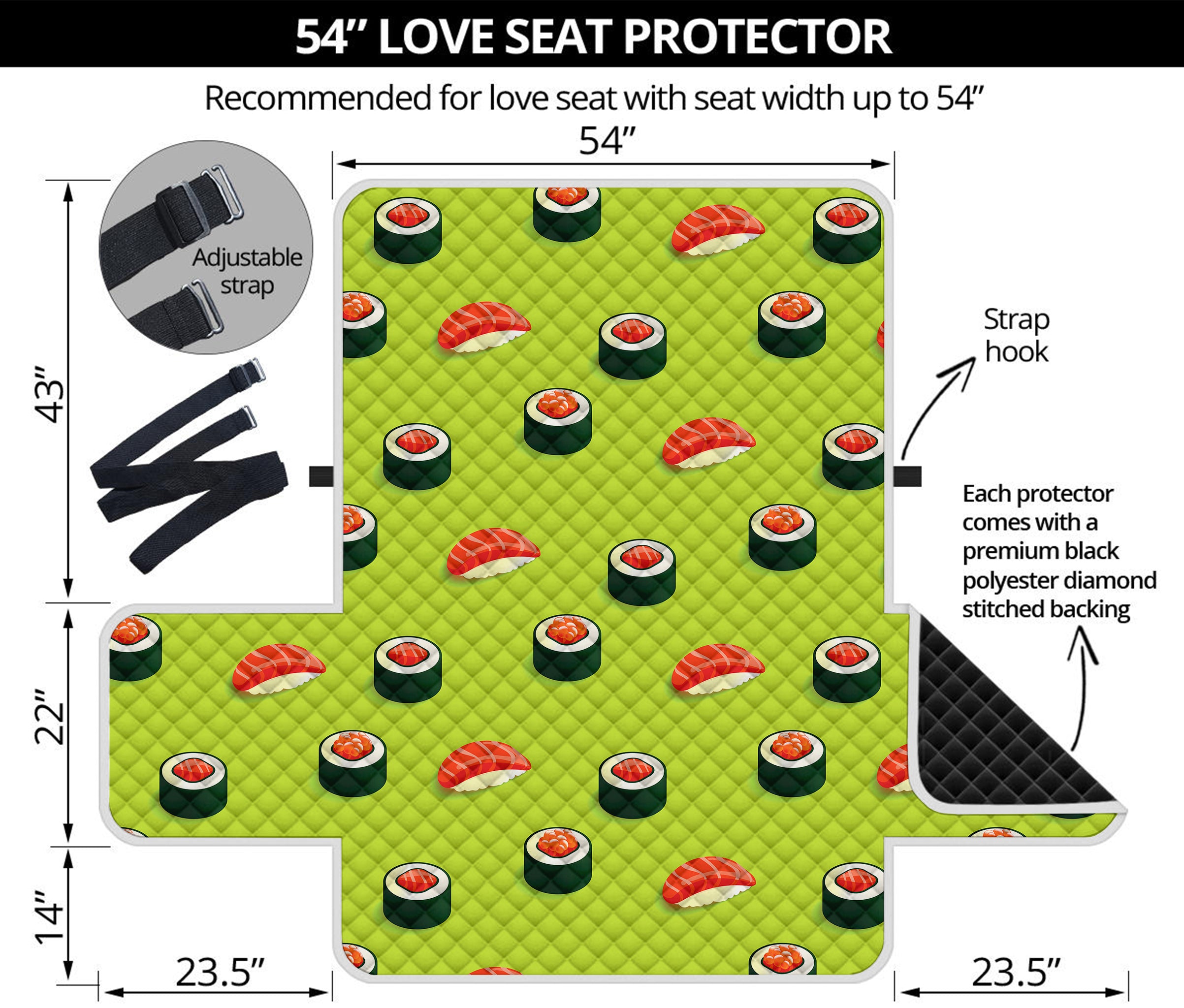 Salmon Sushi And Rolls Pattern Print Loveseat Protector