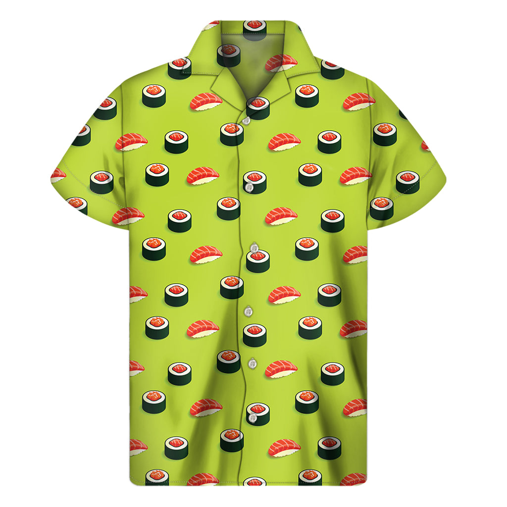 Salmon Sushi And Rolls Pattern Print Men's Short Sleeve Shirt