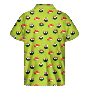 Salmon Sushi And Rolls Pattern Print Men's Short Sleeve Shirt
