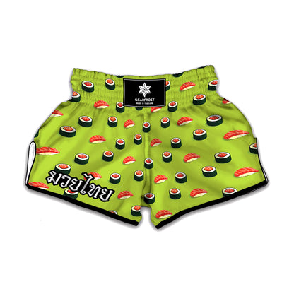 Salmon Sushi And Rolls Pattern Print Muay Thai Boxing Shorts