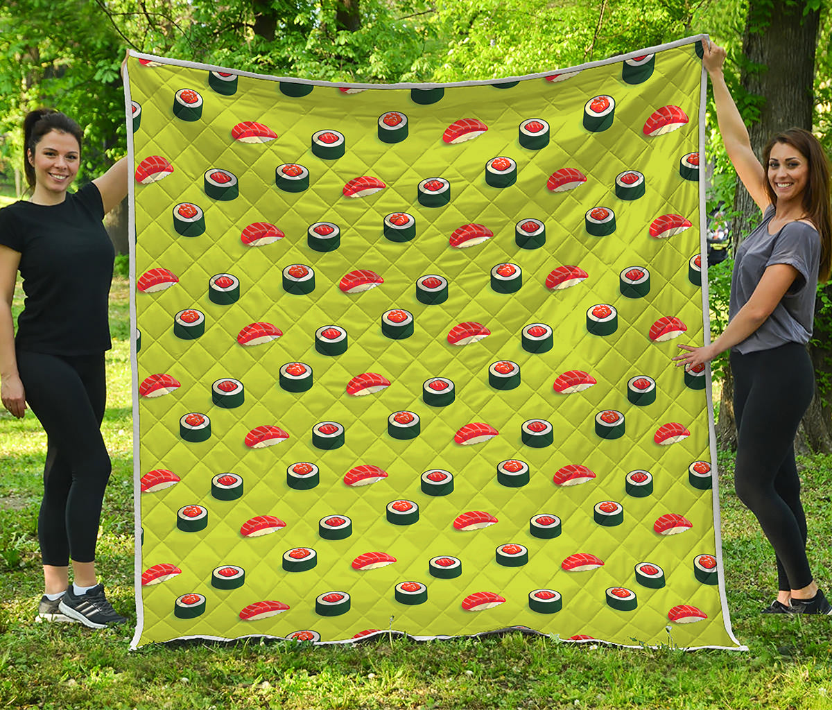 Salmon Sushi And Rolls Pattern Print Quilt