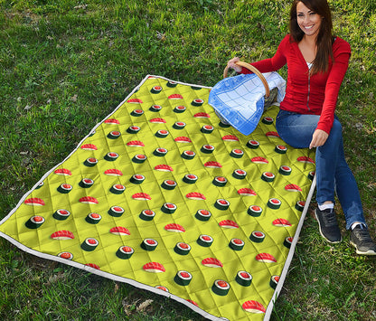 Salmon Sushi And Rolls Pattern Print Quilt