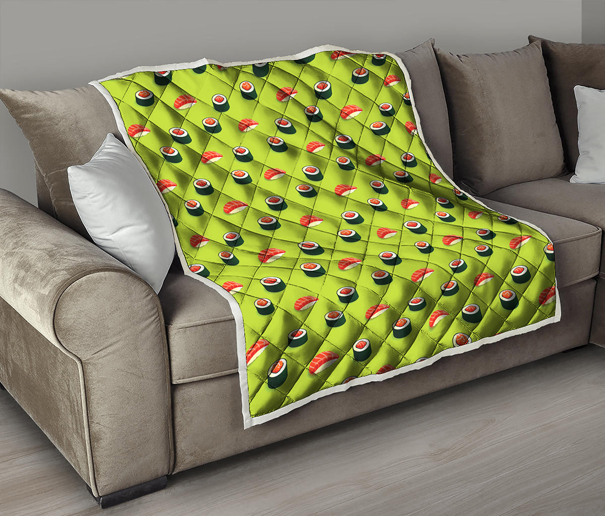 Salmon Sushi And Rolls Pattern Print Quilt