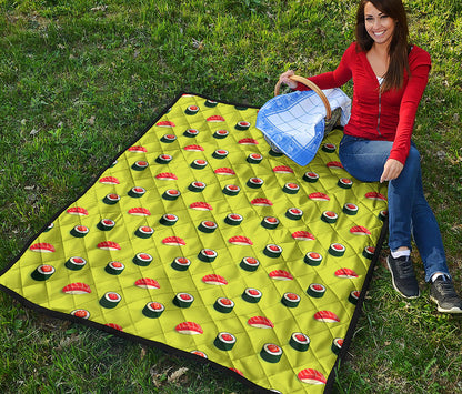 Salmon Sushi And Rolls Pattern Print Quilt