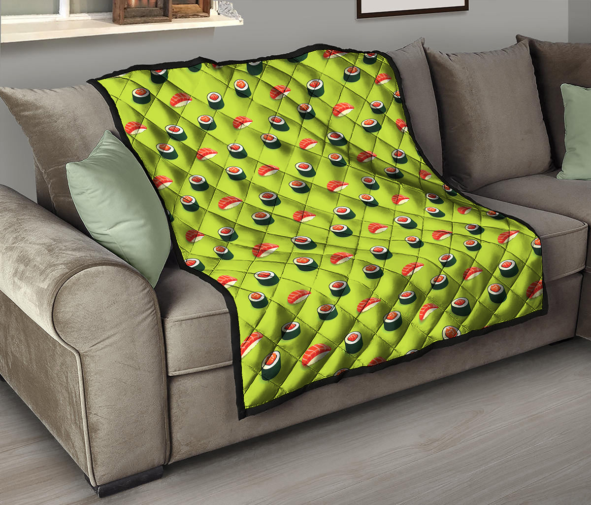 Salmon Sushi And Rolls Pattern Print Quilt