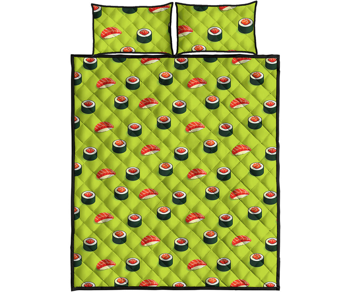 Salmon Sushi And Rolls Pattern Print Quilt Bed Set
