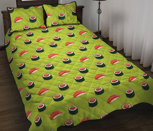 Salmon Sushi And Rolls Pattern Print Quilt Bed Set