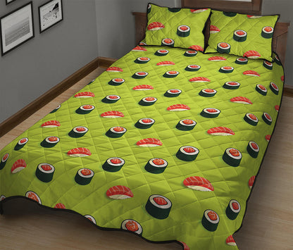 Salmon Sushi And Rolls Pattern Print Quilt Bed Set