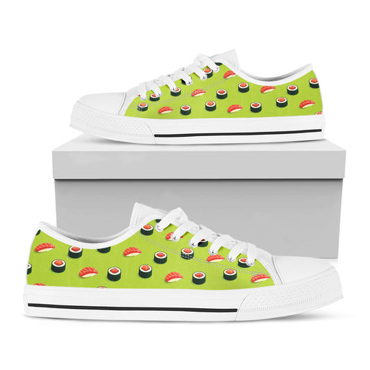 Salmon Sushi And Rolls Pattern Print White Low Top Shoes