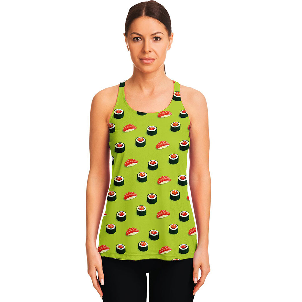 Salmon Sushi And Rolls Pattern Print Women's Racerback Tank Top