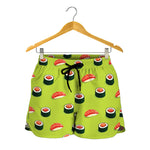 Salmon Sushi And Rolls Pattern Print Women's Shorts