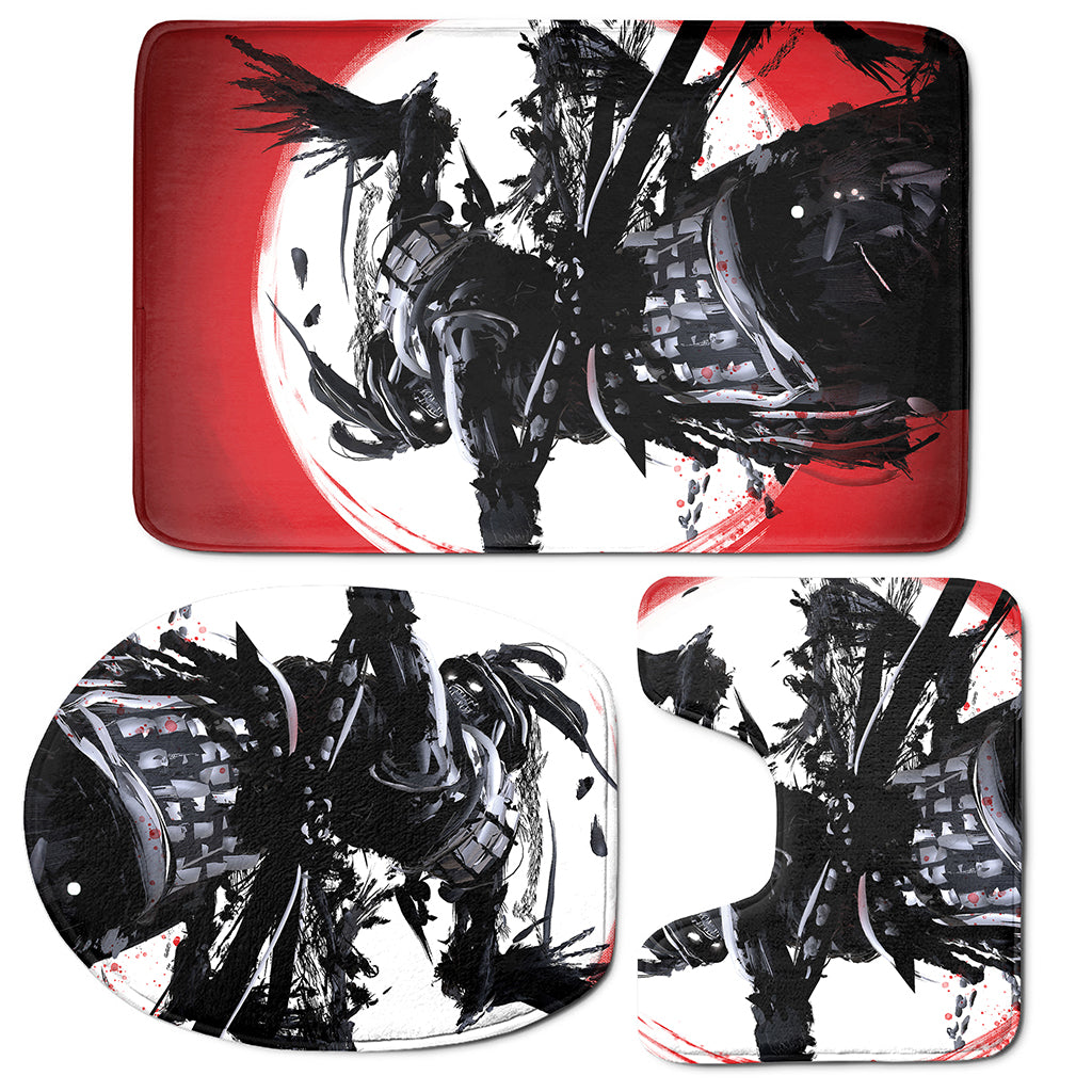Samurai And Crow Print 3 Piece Bath Mat Set