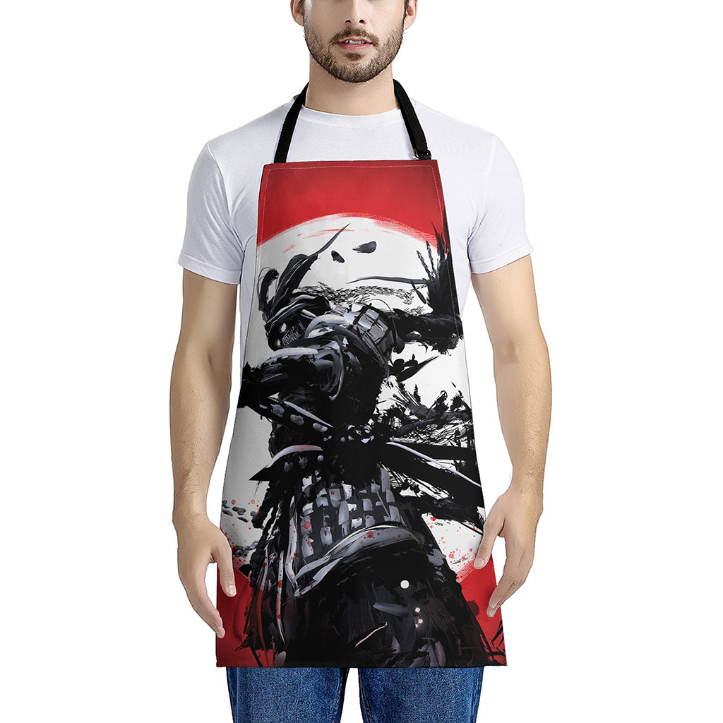 Samurai And Crow Print Apron