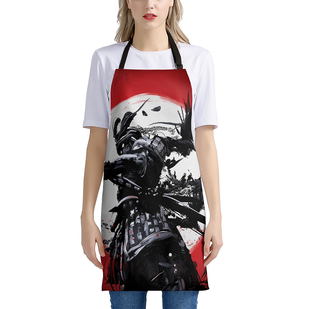 Samurai And Crow Print Apron