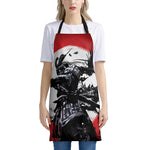 Samurai And Crow Print Apron