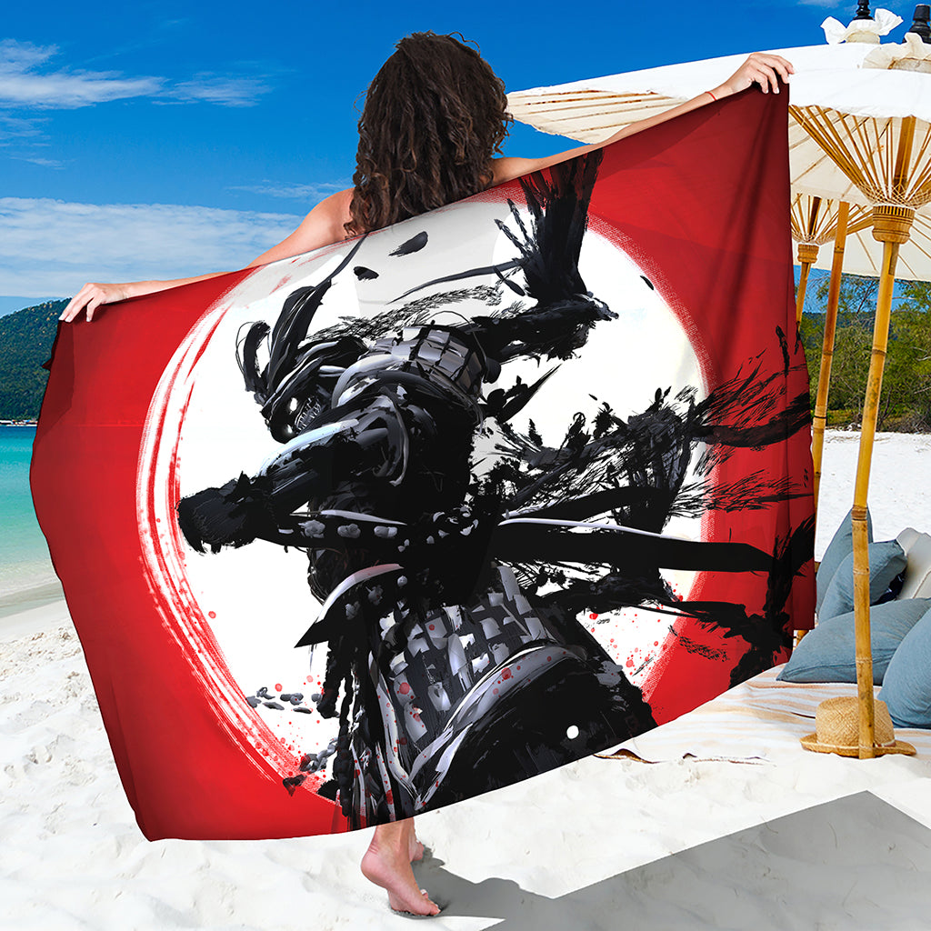 Samurai And Crow Print Beach Sarong Wrap