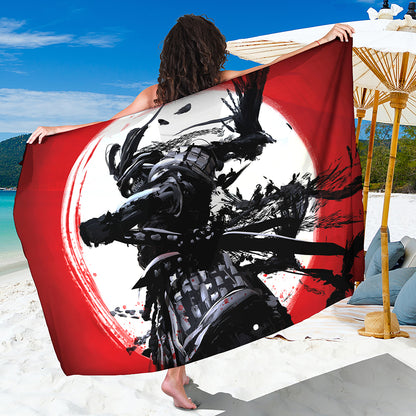 Samurai And Crow Print Beach Sarong Wrap