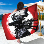 Samurai And Crow Print Beach Sarong Wrap