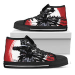 Samurai And Crow Print Black High Top Shoes