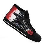 Samurai And Crow Print Black High Top Shoes