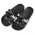 Samurai And Crow Print Black Slide Sandals
