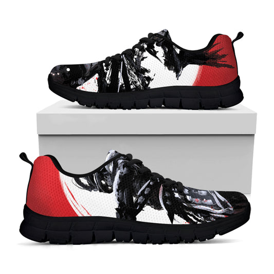 Samurai And Crow Print Black Sneakers