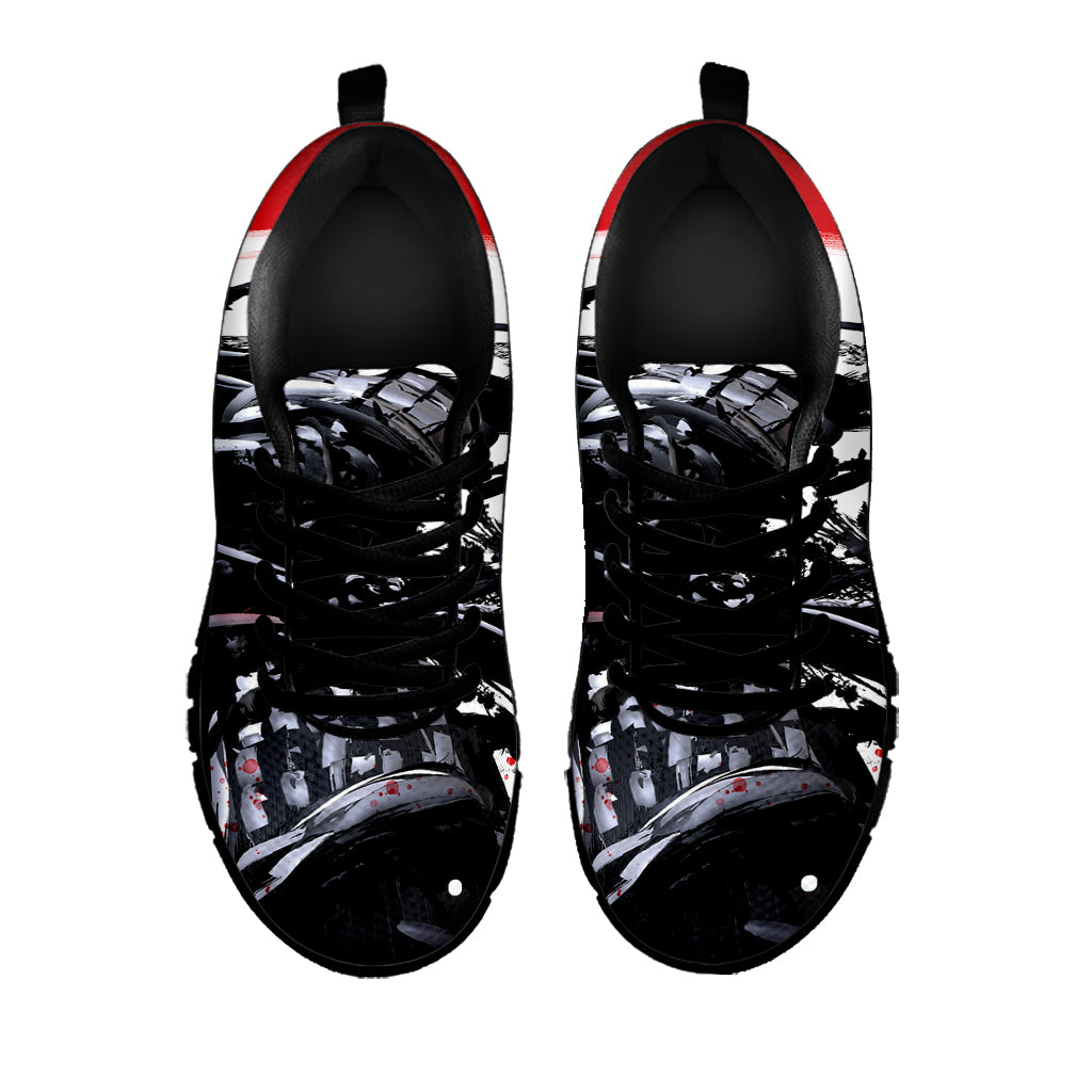 Samurai And Crow Print Black Sneakers