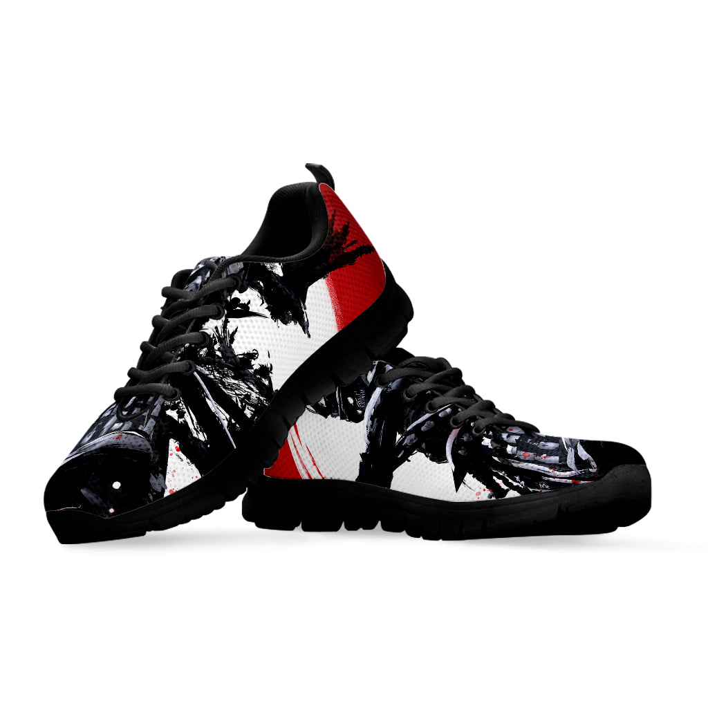 Samurai And Crow Print Black Sneakers
