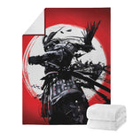 Samurai And Crow Print Blanket