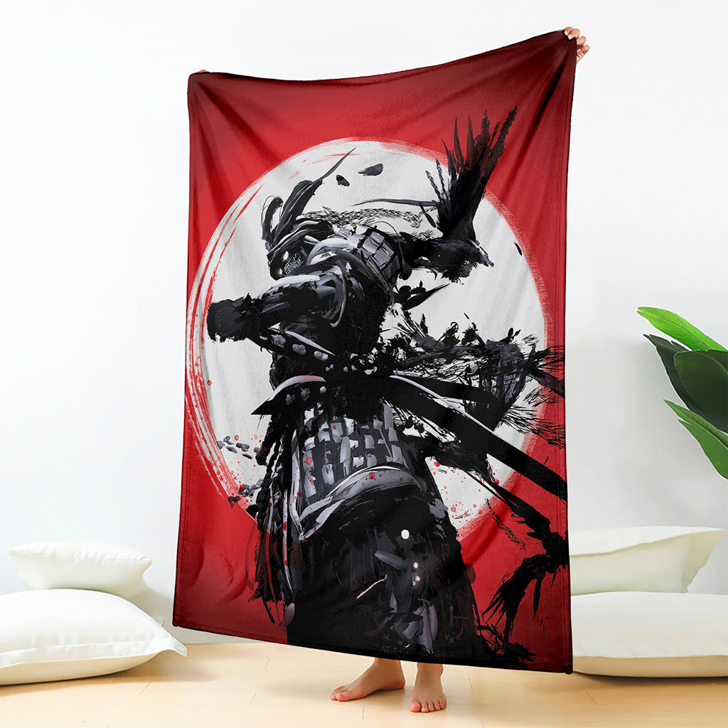 Samurai And Crow Print Blanket
