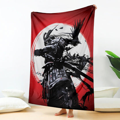 Samurai And Crow Print Blanket