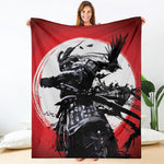Samurai And Crow Print Blanket