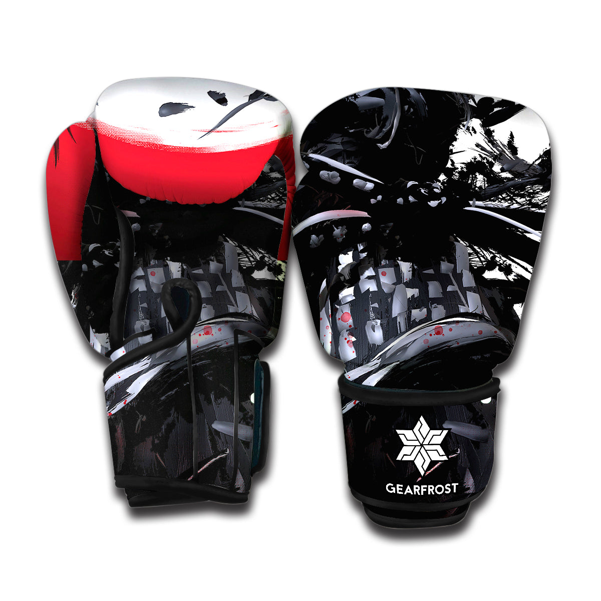 Samurai And Crow Print Boxing Gloves
