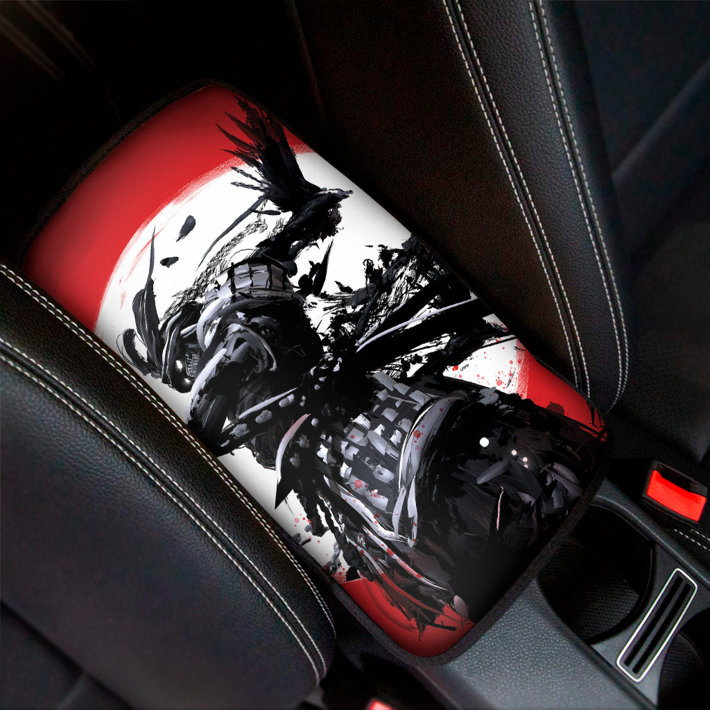 Samurai And Crow Print Car Center Console Cover